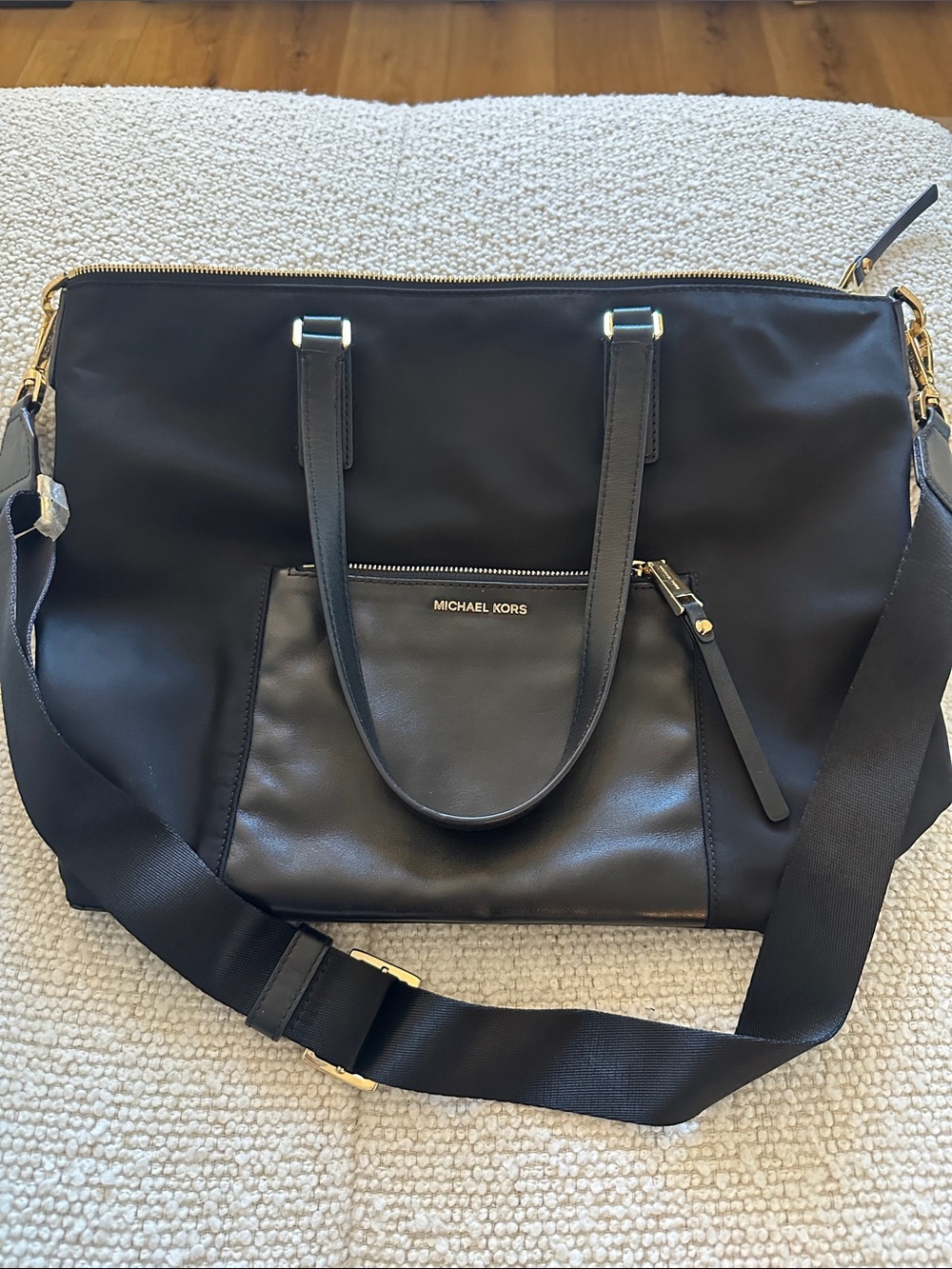 Michael Kors Black Nylon Shoulder Bag with Gold Hardware